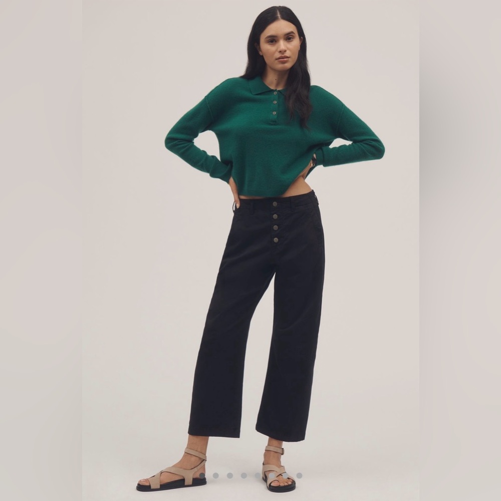 Pilcro Arin Mid-Rise Button-Front Black Barrel Pants: Linen Blend Edition